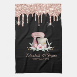 Mixer Blumen Rose Gold Tropfen Bäckerei Schwarz Geschirrtuch