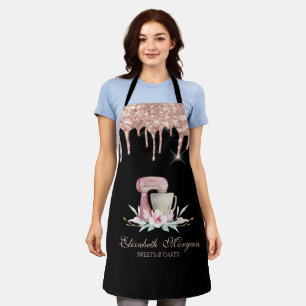 Mixer Blumen Rose Gold Tropfen Bäckerei Schwarz  Schürze