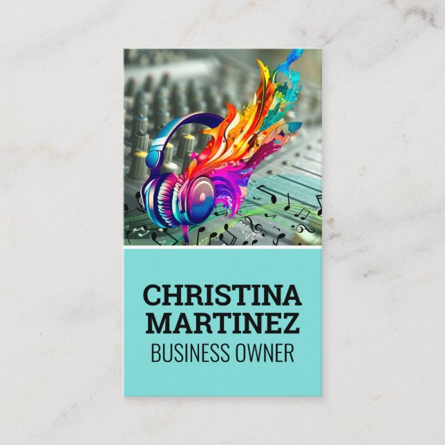 Mixer Instrument | Musical Notes Head Phones Visitenkarte (Vorderseite)