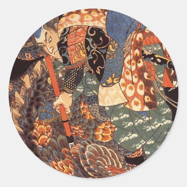 Miyamoto Musashi Runder Aufkleber (Vorderseite)