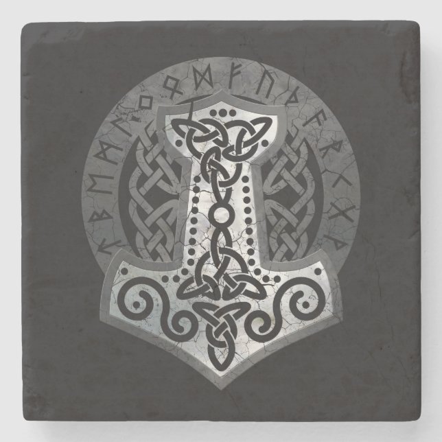 Mjolnir - der Hammer von Thor Steinuntersetzer (Vorderseite)