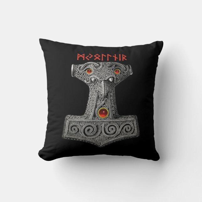 MJOLNIR Hammer von Thor, Viking Mythology Black Kissen (Vorderseite)