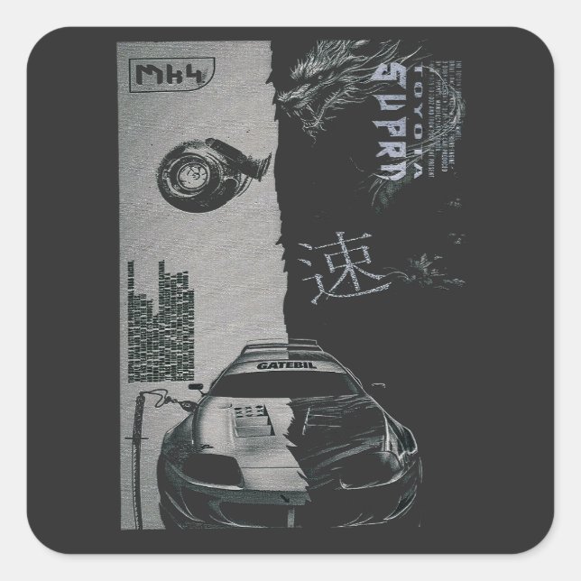 MK4 Auto Tuning Japan Quadratischer Aufkleber (Vorderseite)