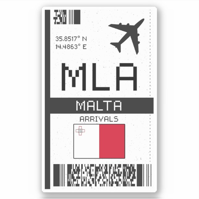 MLA Malta Boarding Pass - Flughafenreise Aufkleber (Vorderseite)