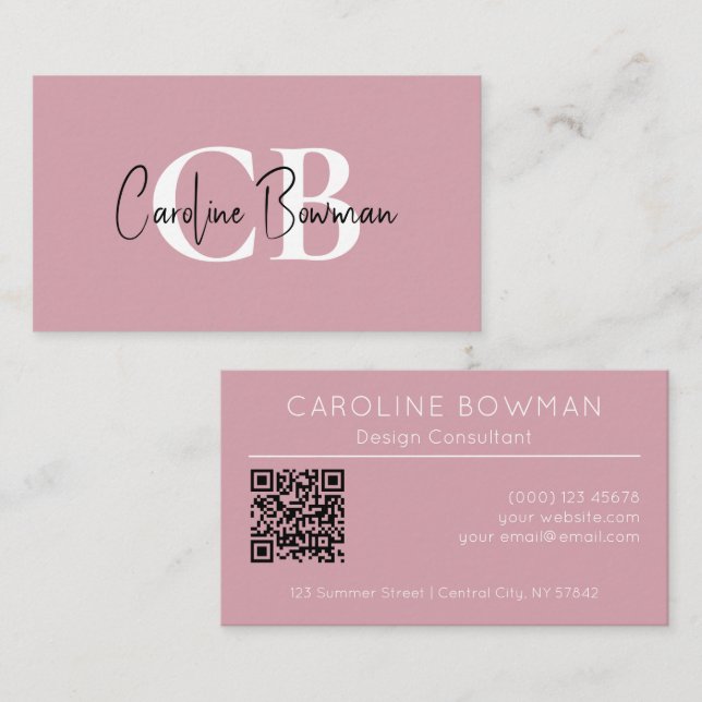 Mled Elegance Misty Rose QR Code Business Card Visitenkarte (Vorne/Hinten)