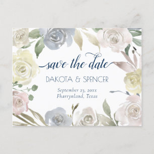 Mled Floral Wreath Blaurosa Gelbe Hochzeit Ankündigungspostkarte