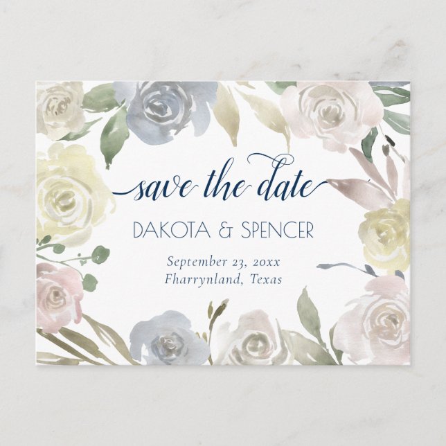 Mled Floral Wreath | Blaurosa Gelbe Hochzeit Ankündigungspostkarte (Vorderseite)