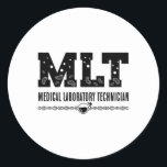 MLT Medical Laboratory Technician Science Lab Tech Runder Aufkleber<br><div class="desc">This funny laboratory technician design for women and men who love their laboratory and chemist job. Show that you are a proud lab tech. On the motive is the quote MLT Medical Laboratory Technician.</div>