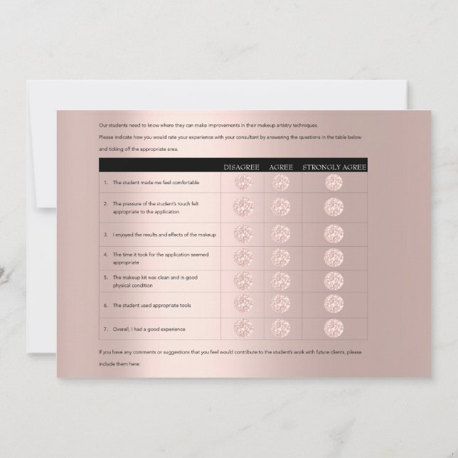 MM Model Feedback Form Makeup Rose Lehrer Lux Einladung (Rückseite)