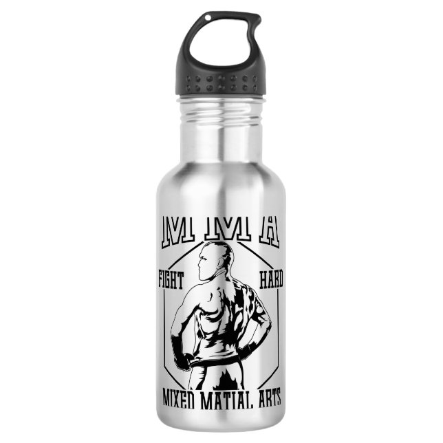 MMA "Fight Hard" Kämpfer Edelstahlflasche (Vorderseite)