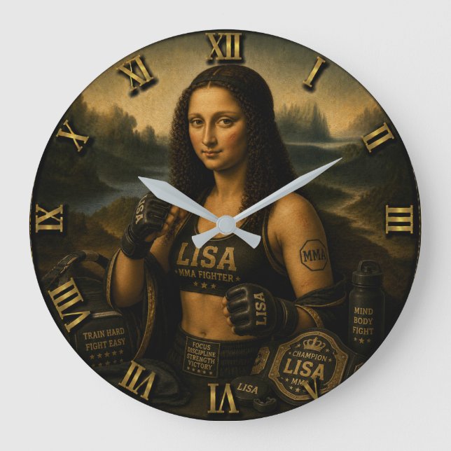 MMA Funny Mona Lisa Große Wanduhr (Vorderseite)
