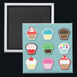 Mmm, Cupcakes! Magnet<br><div class="desc">Eine Vielfalt an Kuchen in verschiedenen Stilen und Aufstrichen. Köstliche Desserts.</div>