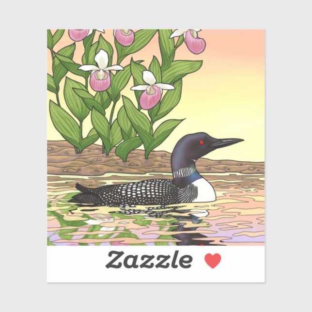 MN Staat Bird Blume Loon Lady Slipper Aufkleber (Blatt)
