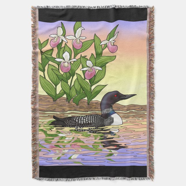 MN Staat Bird Blume Loon Lady Slipper Decke (Vorderseite Vertikal)