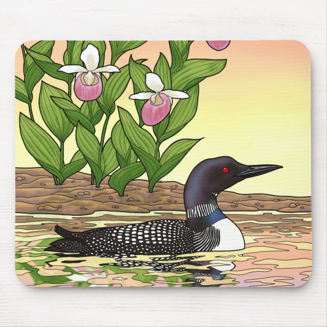 MN Staat Bird Blume Loon Lady Slipper Mousepad (Vorne)