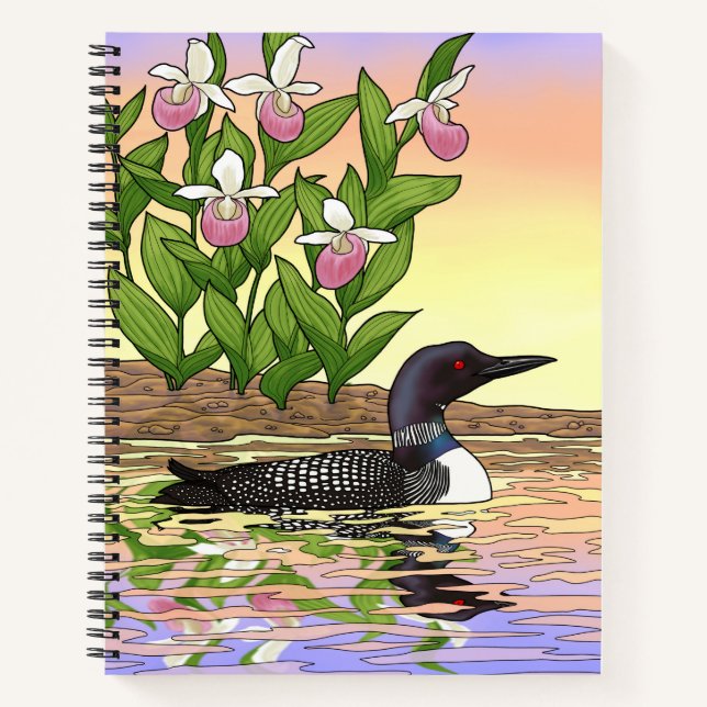 MN Staat Bird Blume Loon Lady Slipper Notizbuch (Vorderseite)