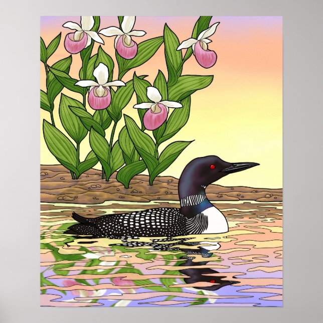 MN Staat Bird Blume Loon Lady Slipper Poster (Vorne)