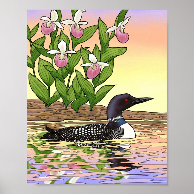 MN Staat Bird Blume Loon Lady Slipper Poster (Vorne)