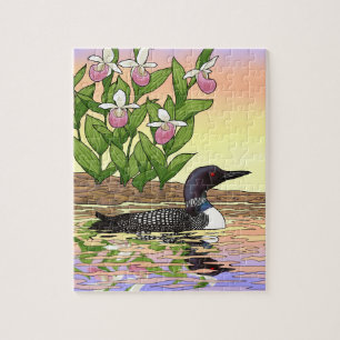 MN Staat Bird Blume Loon Lady Slipper Puzzle