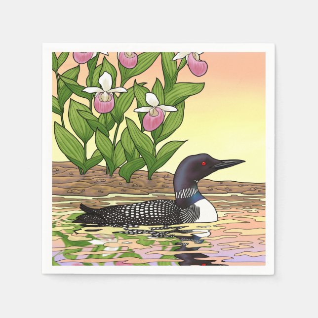 MN Staat Bird Blume Loon Lady Slipper Serviette (Vorderseite)
