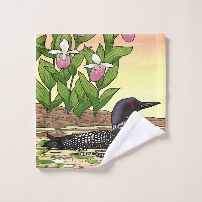 MN Staat Bird Blume Loon Lady Slipper Waschlappen (Waschlappen)