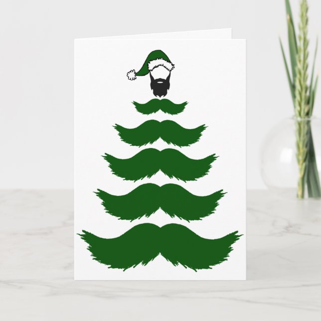 Mo Mustache Weihnachtsbaum Beard Green Mustache Karte (Vorderseite)