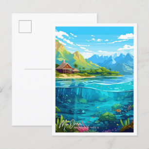 Mo Orea Französisch-Polynesien Reiseillustration Postkarte