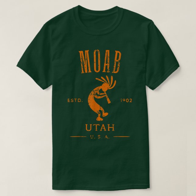 Moab Utah Kokopelli Souvenir gestresstes Design T-Shirt (Design vorne)