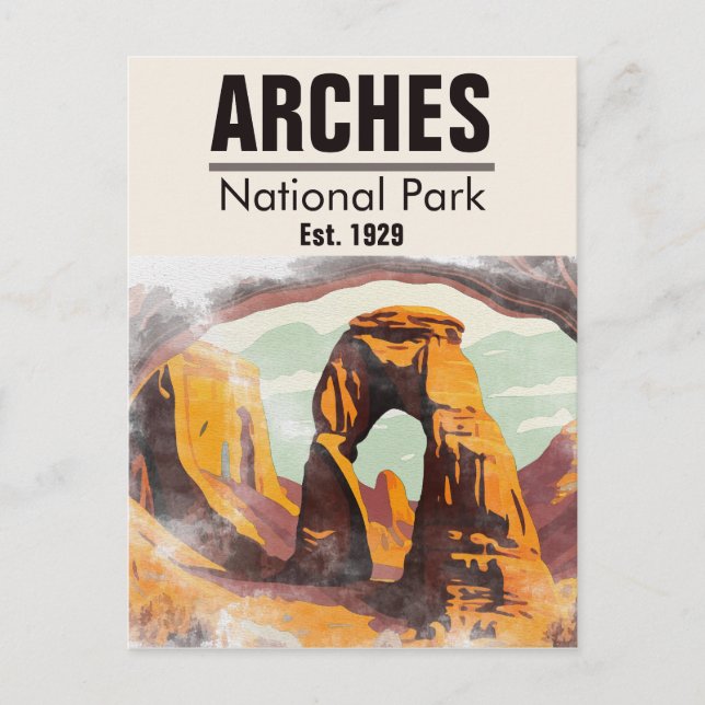 Moab Utah Vintage Sonnenuntergangsbögen Wasserfarb Postkarte (Vorderseite)