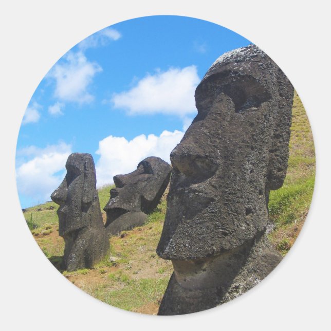 Moai auf der Osterinsel Rano Raraku Runder Aufkleber (Vorderseite)