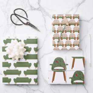 Möbel aus dem Mittelalter in Grünpapier Geschenkpapier Set