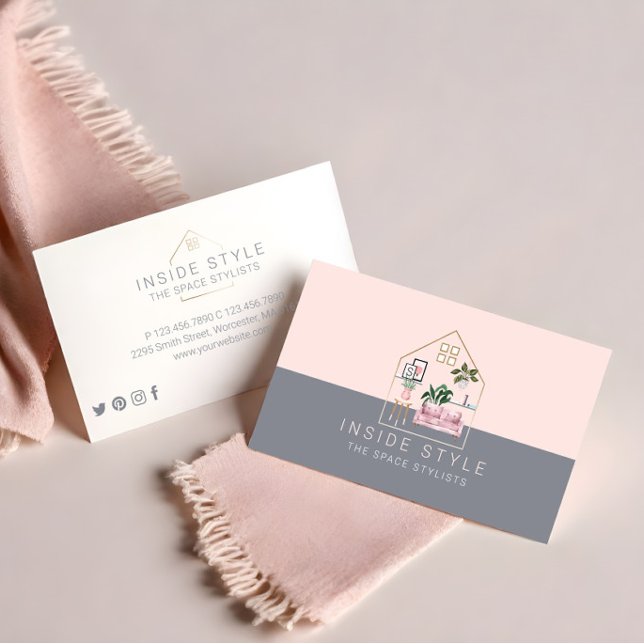Möbel Dekoration Stilvolle Zuhause-Staging Pink &  Visitenkarte (Furniture Decor Stylish Home Staging Pink & Grey Business Card)