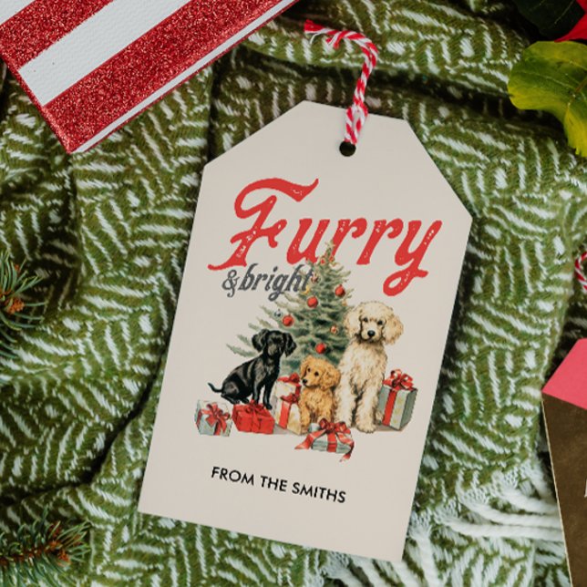 MÖBEL UND HELLE VINTAGE KUNSTSTOFFCHRISTMAS GESCHENKANHÄNGER (FURRY AND BRIGHT DOGS UNDER CHRISTMAS TREE HOLIDAY GIFT TAG PET THEME VINTAGE RETRO)