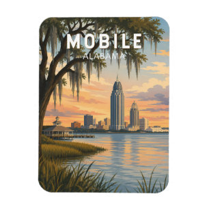Mobile Alabama Illustration Reise Kunst Vintage Magnet