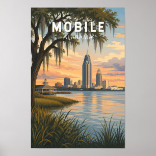 Mobile Alabama Illustration Reise Kunst Vintage Poster