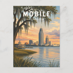 Mobile Alabama Illustration Reise Kunst Vintage Postkarte