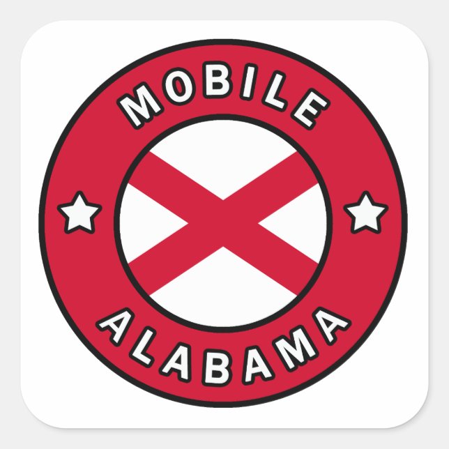 Mobile Alabama Quadratischer Aufkleber (Vorderseite)