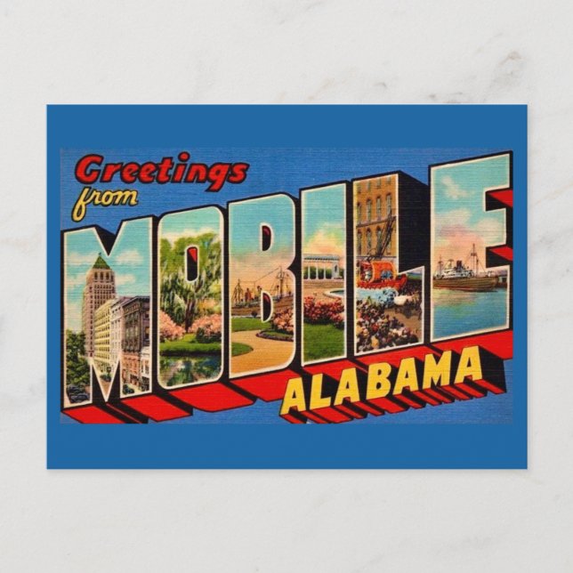 Mobile Alabama Retro-Grußpostkarte Postkarte (Vorderseite)