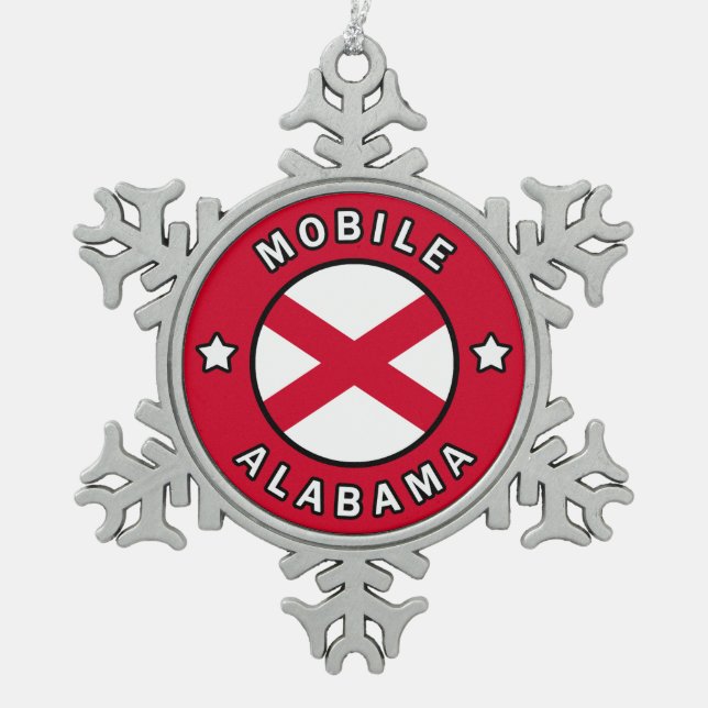 Mobile Alabama Schneeflocken Zinn-Ornament (Vorderseite)