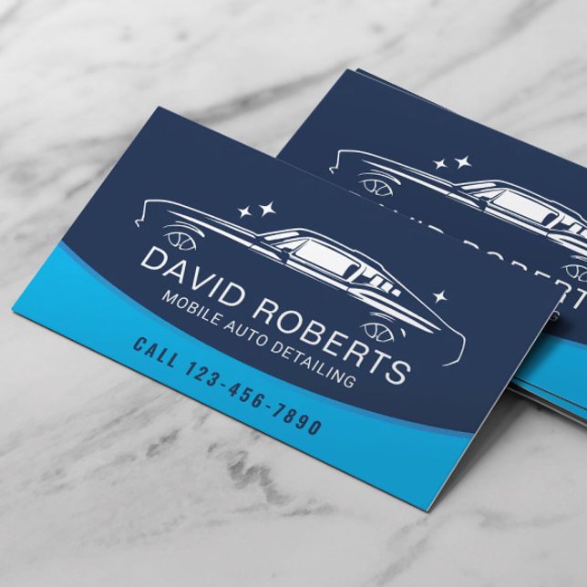 Mobile Auto Detailing Car Wash Blue Visitenkarte (Von Creator hochgeladen)