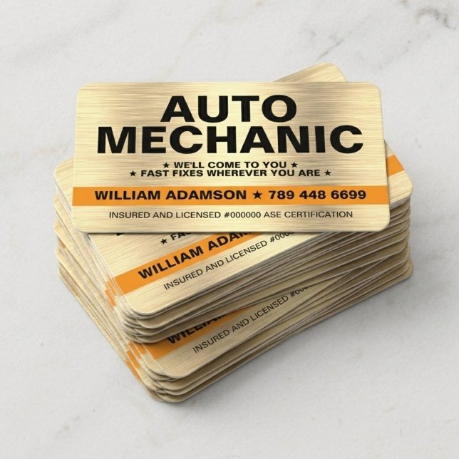 MOBILE CAR / AUTO MECHANIC REPAIR SERVICE VISITENKARTE (golden Auto Mechanic Car Handyman Steel Plate Maintenance Repair Service)
