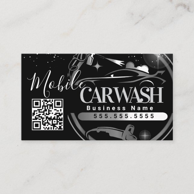Mobile Car Wash Detail - Business Logo QR Code B Visitenkarte (Vorderseite)