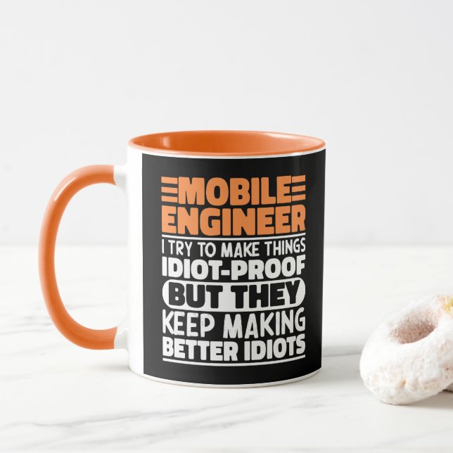 Mobile Engineer Ich versuche Dinge zu Lustigen Spr Tasse (Mit Donut)