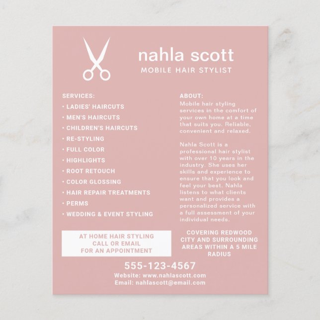 Mobile Hair Stylist Scheren Moderne rosa Flyer (Vorne)