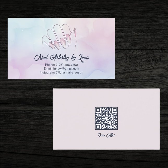 Mobile Nail Technician Custom QR Visitenkarte (Nail Technician QR Business Card)
