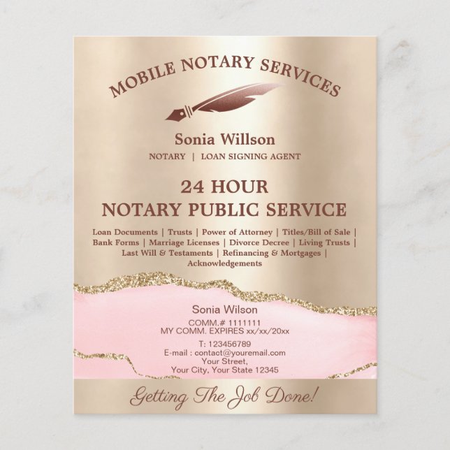 Mobile Notar & Loan Signature Agent Pink Agate Fly Flyer (Vorne)