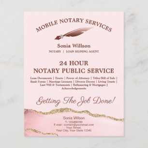 Mobile Notar & Loan Signature Agent Pink Agate Fly Flyer