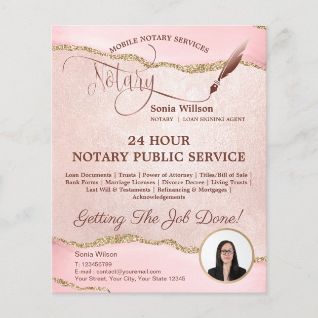 Mobile Notar & Loan Signature Agent Pink Agate Fly Flyer (Vorne)