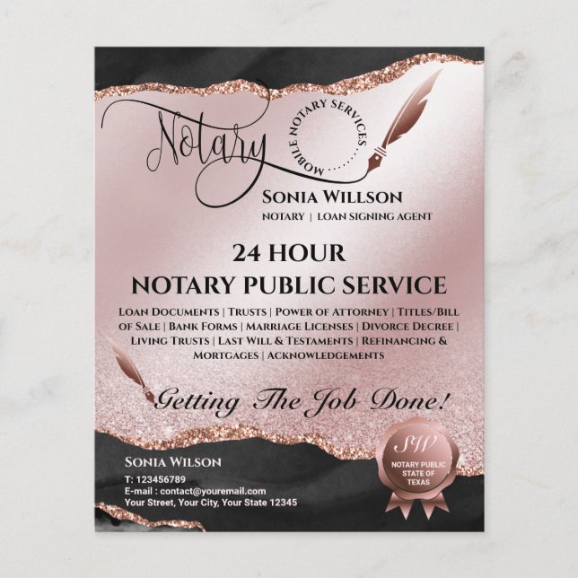 Mobile Notar & Loan Signature Agent Pink Agate Fly Flyer (Vorne)