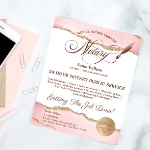 Mobile Notar & Loan Signature Agent Pink Agate Fly Flyer
